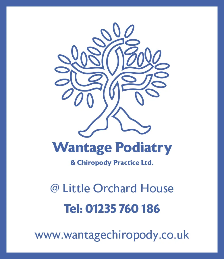 The clinic sign: Wantage Podiatry and Chiropody Practice Ltd. at Little Orchard House, Tel: 01235 760 186